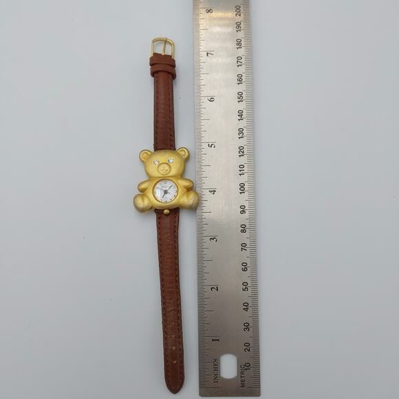 Ronica Teddy Bear Gold Tone Watch with Rhinestone Eyes and MOP Dial - Picture 8 of 8